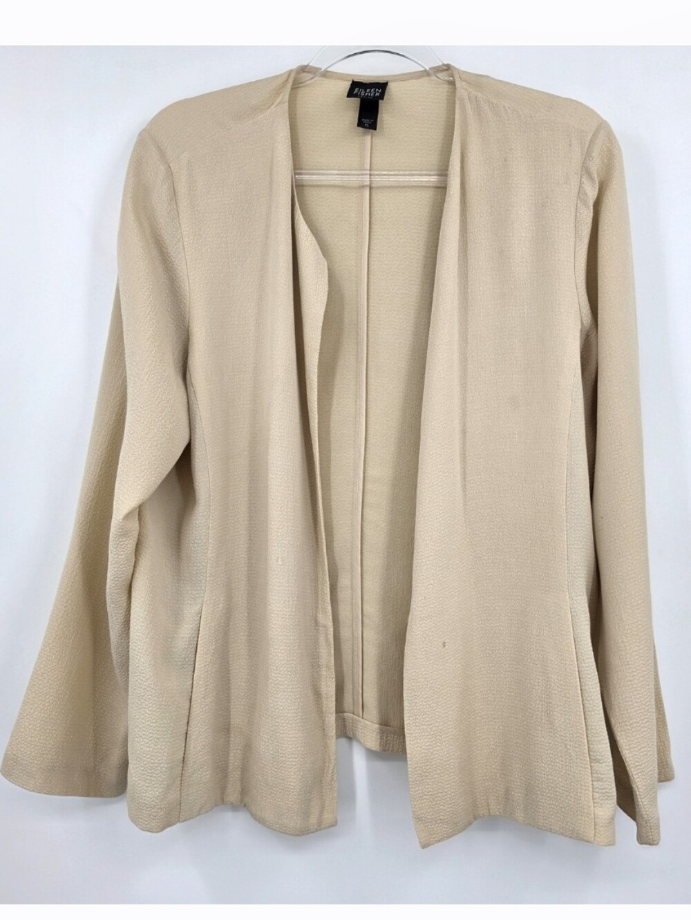 Eileen Fisher Cotton Silk Blend Light Jacket Petite Large Tan Textured Crepe
